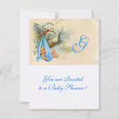 INVITATION STORK BLUE BÉBÉ GARÇON DOUCHE MONOGRAM (Devant)