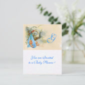 INVITATION STORK BLUE BÉBÉ GARÇON DOUCHE MONOGRAM (Debout devant)