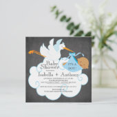 Invitation Stork Chalkboard African American Boy Baby shower (Debout devant)