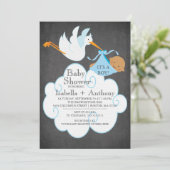 Invitation Stork Chalkboard African American Boy Baby shower (Debout devant)