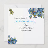 INVITATION STORK, FLEURS GARÇON BABY SHOWER STATS DE NAISSANC (Dos)