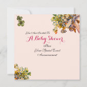 Invitation STORK, FLEURS GiRL BABY SHOWER STATUT DE NAISSANCE (Dos)