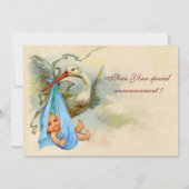 INVITATION STORK GARÇON BABY SHOWER BLEU GEMSTONE MONOGRAM (Dos)