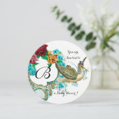 INVITATION STORK GARÇON BABY SHOWER MONOGRAMME FLORAL AVEC RO (Debout devant)