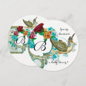 INVITATION STORK GARÇON BABY SHOWER MONOGRAMME FLORAL AVEC RO (Devant / Derrière)