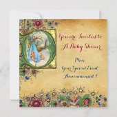 INVITATION STORK GARÇON BABY SHOWER PARCHEMENT FLORAL MONOGRA (Dos)