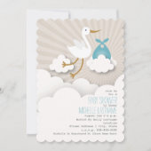 Invitation Stork In The Nuds Baby shower - Blue (Devant)