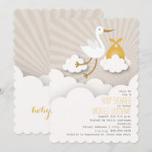 Invitation Stork In The Nuds Baby shower - Orange (Devant / Derrière)