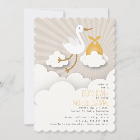 Invitation Stork In The Nuds Baby shower - Orange (Devant)