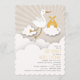 Invitation Stork In The Nuds Baby shower - Orange