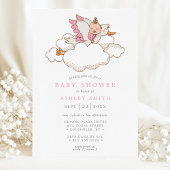 Invitation Stork nuages rose Oiseau Baby shower moderne fille