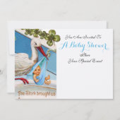 INVITATION STORK, SHAMROCK GARÇON BABY SHOWER DE NAISSANCE ST (Dos)