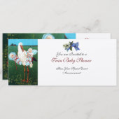 Invitation STORK TWIN BÉBÉ GARÇON DOUCHE Champagne Metallic (Devant / Derrière)