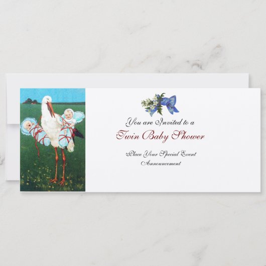 Invitation STORK TWIN BÉBÉ GARÇON DOUCHE Champagne Metallic (Devant)