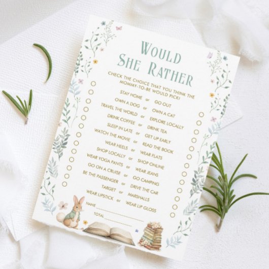 Invitation Story Book Baby Shower Would She Rather Game Card