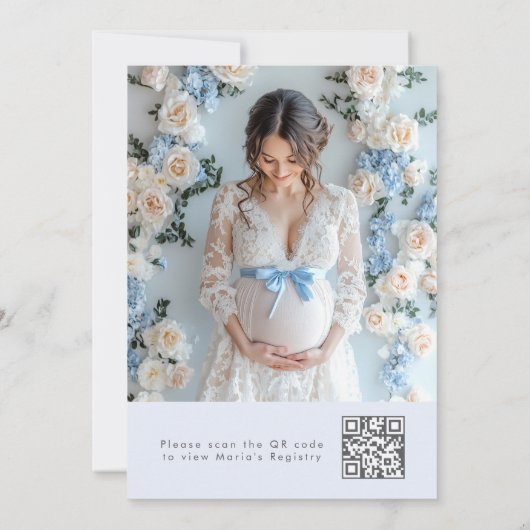 Invitation Storybook Blue Bow QR Baby shower rsvp (Dos)