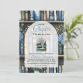 Invitation Storybook Blue Boy Library Book Baby Shower (Debout devant)