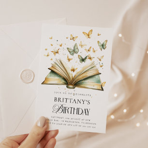 Invitation Storybook & Butterflies Aquarelle fête d'anniversa
