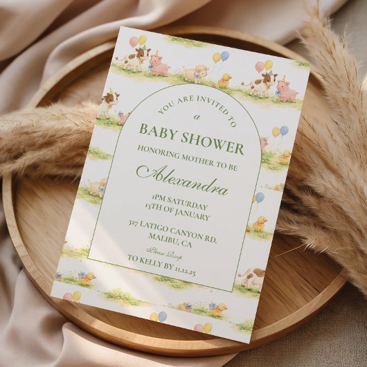 Invitation Storybook Farm Animals Pastel Baby Shower
