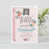 Invitation Storybook rose Floral Baby shower fille (Debout devant)