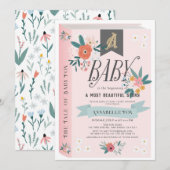 Invitation Storybook rose Floral Baby shower fille (Devant / Derrière)