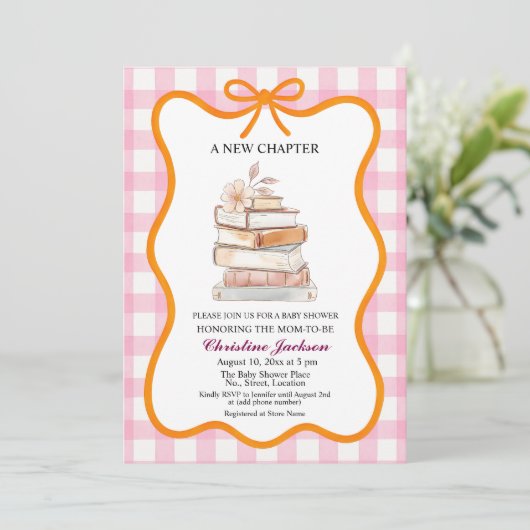 Invitation Storybook "Un nouveau chapitre" QR Code Baby showe (Debout devant)