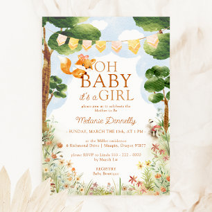 Invitation Storybook Woodland Fox Oh Baby Girl Douche