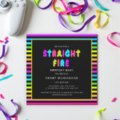 Invitation Straight fire neon teen boys birthday 