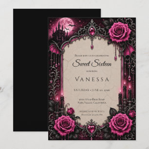 Invitation Strass Roses Luxueux Paillettes Douce 16