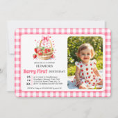 Invitation Strawberries, pink bow Berry First Birtday photo (Devant)