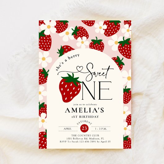 Invitation Strawberry 1st Birthday Berry Sweet One