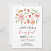 Invitation Strawberry 1st Birthday Invite First Berry Sweet (Devant)