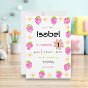 Invitation Strawberry 1st Birthday Invite First Berry Sweet