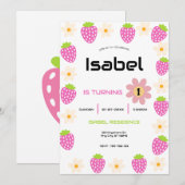 Invitation Strawberry 1st Birthday Invite First Berry Sweet (Devant / Derrière)