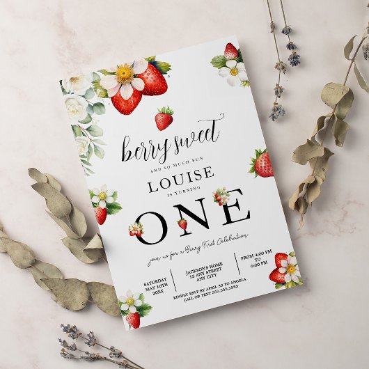 Invitation Strawberry 1st Birthday Party Berry First