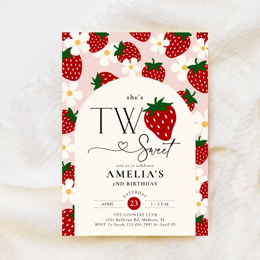 Invitation Strawberry 2nd Birthday Two Sweet