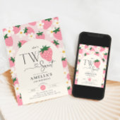 Invitation Strawberry 2nd Birthday Two Sweet Pink
