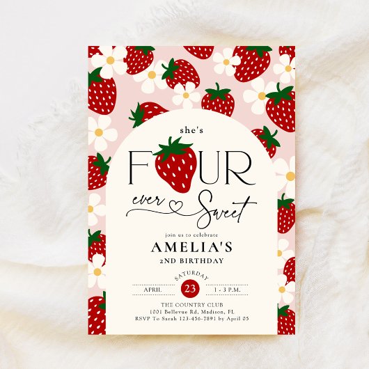 Invitation Strawberry 4e anniversaire Four Ever Sweet