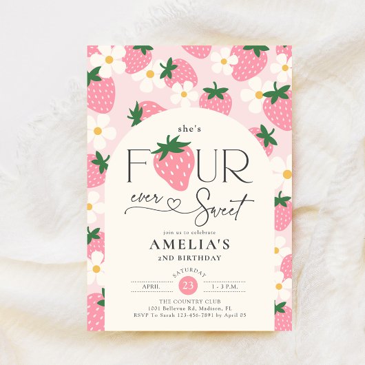 Invitation Strawberry 4e anniversaire Four Ever Sweet Rose