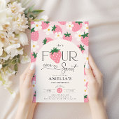 Invitation Strawberry 4th Birthday Four Ever Sweet Pink