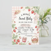 Invitation Strawberry baby shower Invite First Berry Sweet (Debout devant)