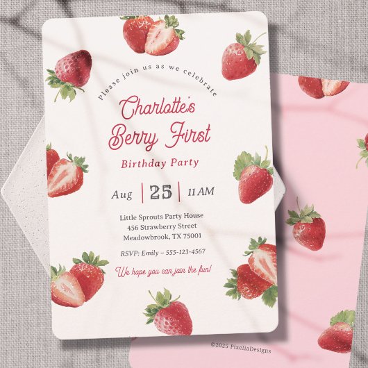 Invitation Strawberry Berry First Girl 1st Birthday