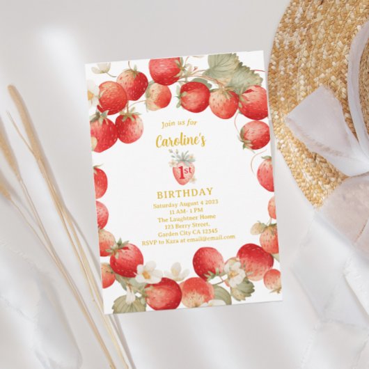 Invitation Strawberry Berry First Girls Birthday