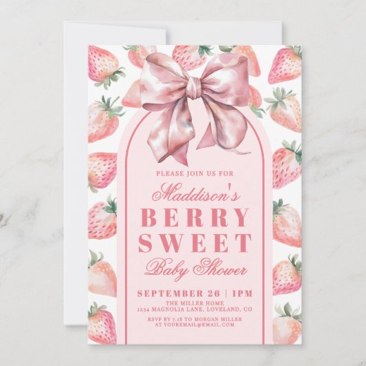 Invitation Strawberry Berry Sweet Baby Shower (Devant)