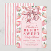 Invitation Strawberry Berry Sweet Baby Shower (Devant / Derrière)