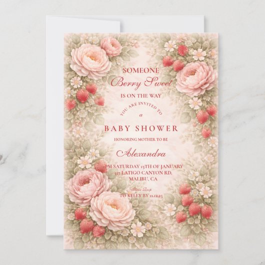 Invitation Strawberry Blush Floral Baby Shower (Devant)