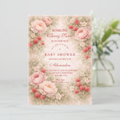 Invitation Strawberry Blush Floral Baby Shower (Debout devant)