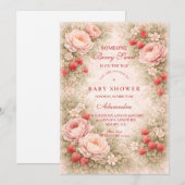 Invitation Strawberry Blush Floral Baby Shower (Devant / Derrière)
