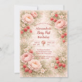 Invitation Strawberry Blush Garden Celebration 1st Birthday (Devant)