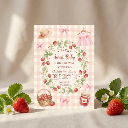 Invitation Strawberry bow baby shower First Berry Sweet